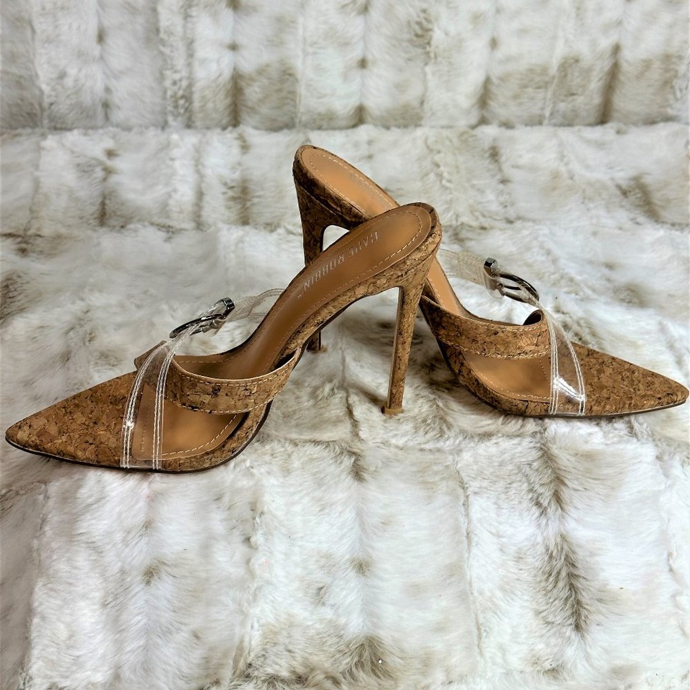 Cape Robbin Ferocios Pointy Toe Slip On 4.5" Heel Mule Slides Cork Wrap
